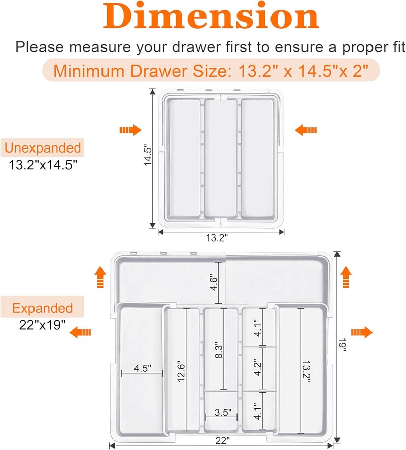 Spaclear Large Utensil Drawer Organizer Expandable Silverware Organizer for Kitchen Drawer Adjustable Cooking Utensil Holder Cutlery Flatware Tray Spatula Tools Gadgets Storage Dividers Plastic White - Image 4